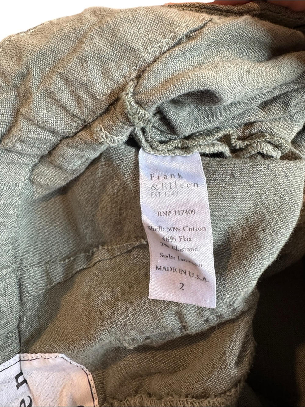 Frank & Eileen Jameson Jogger Pants Linen Sage Green 2 - Picture 7 of 7